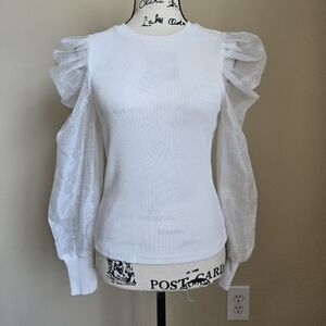 Dolan Anthropologie Puff Sleeve Top Womens S White Mixed Media